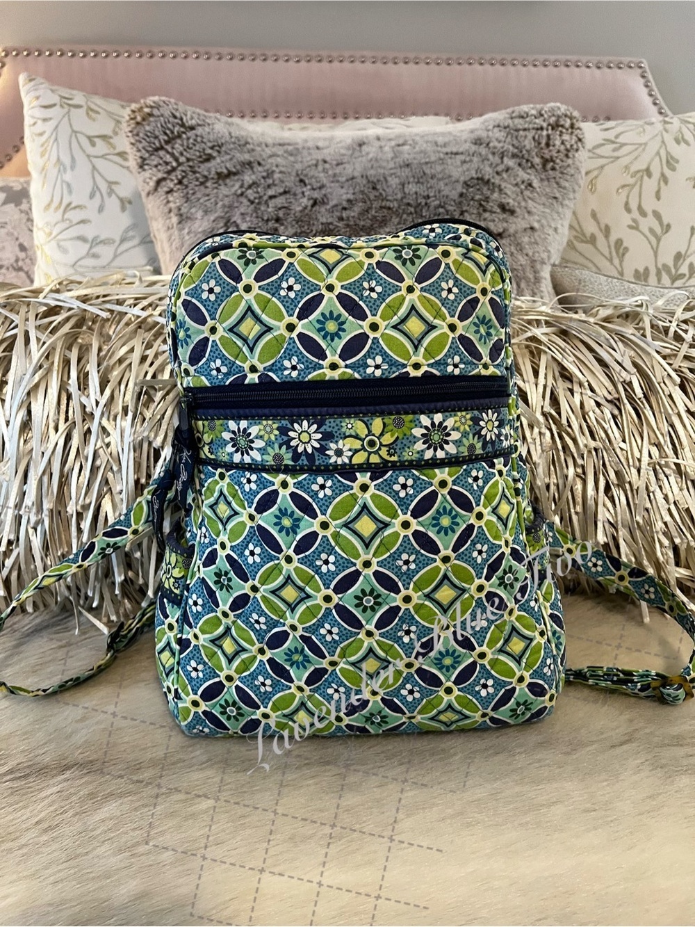 VERA BRADLEY Daisy Daisy 2008 Zip Front Mini Backpack USA Green Blue Floral Y2K